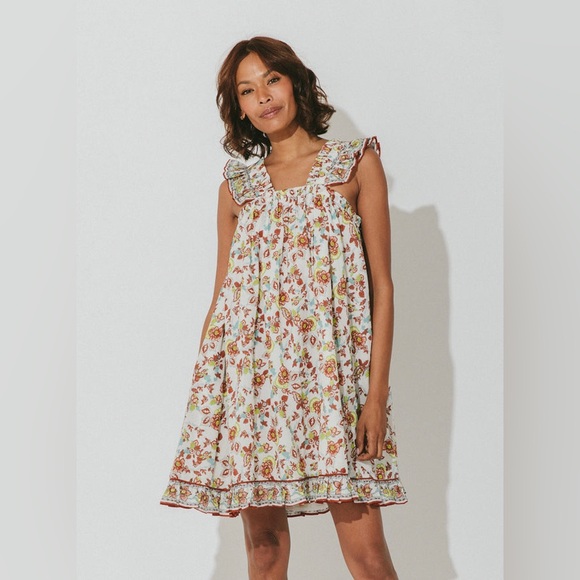 Cleobella Ruffle Strap Floral Daphne Mini Dress Size L White Multi - Picture 1 of 7